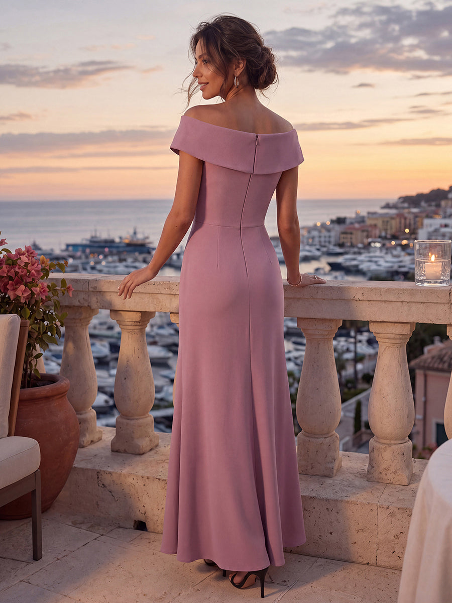 Asymmetrischer Saum V-Ausschnitt Meerjungfrau Kleid Aus Krepp Schlitz Volants #Farbe_Orchideenviolett