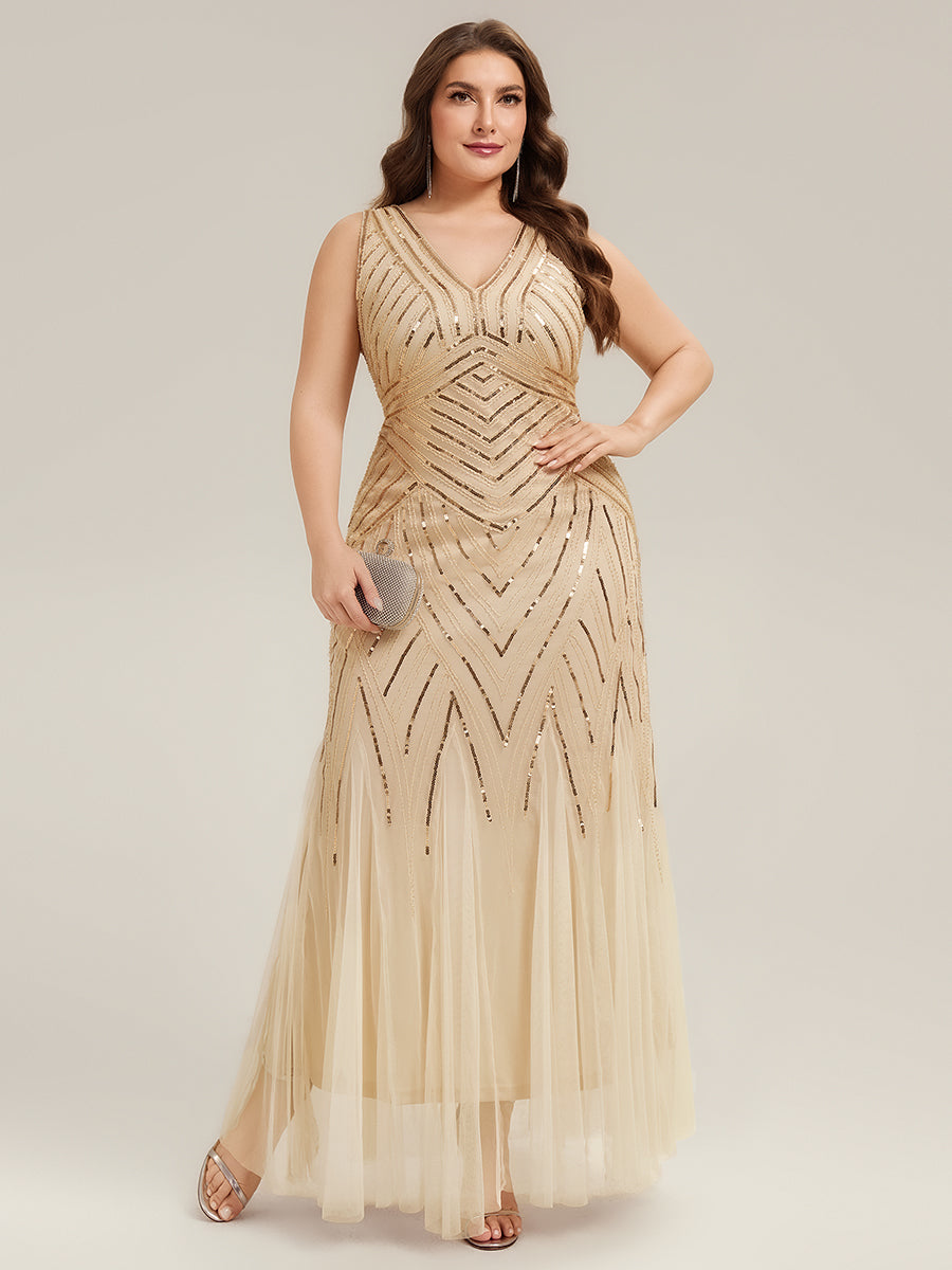 Tüll Bodenlang Ärmellos Zeitgemäßes Produktdetail Design Ausführung Moderne abendkleid #Farbe_Gold