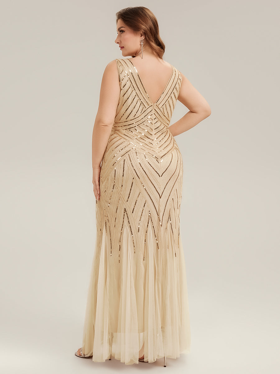 Tüll Bodenlang Ärmellos Zeitgemäßes Produktdetail Design Ausführung Moderne abendkleid #Farbe_Gold