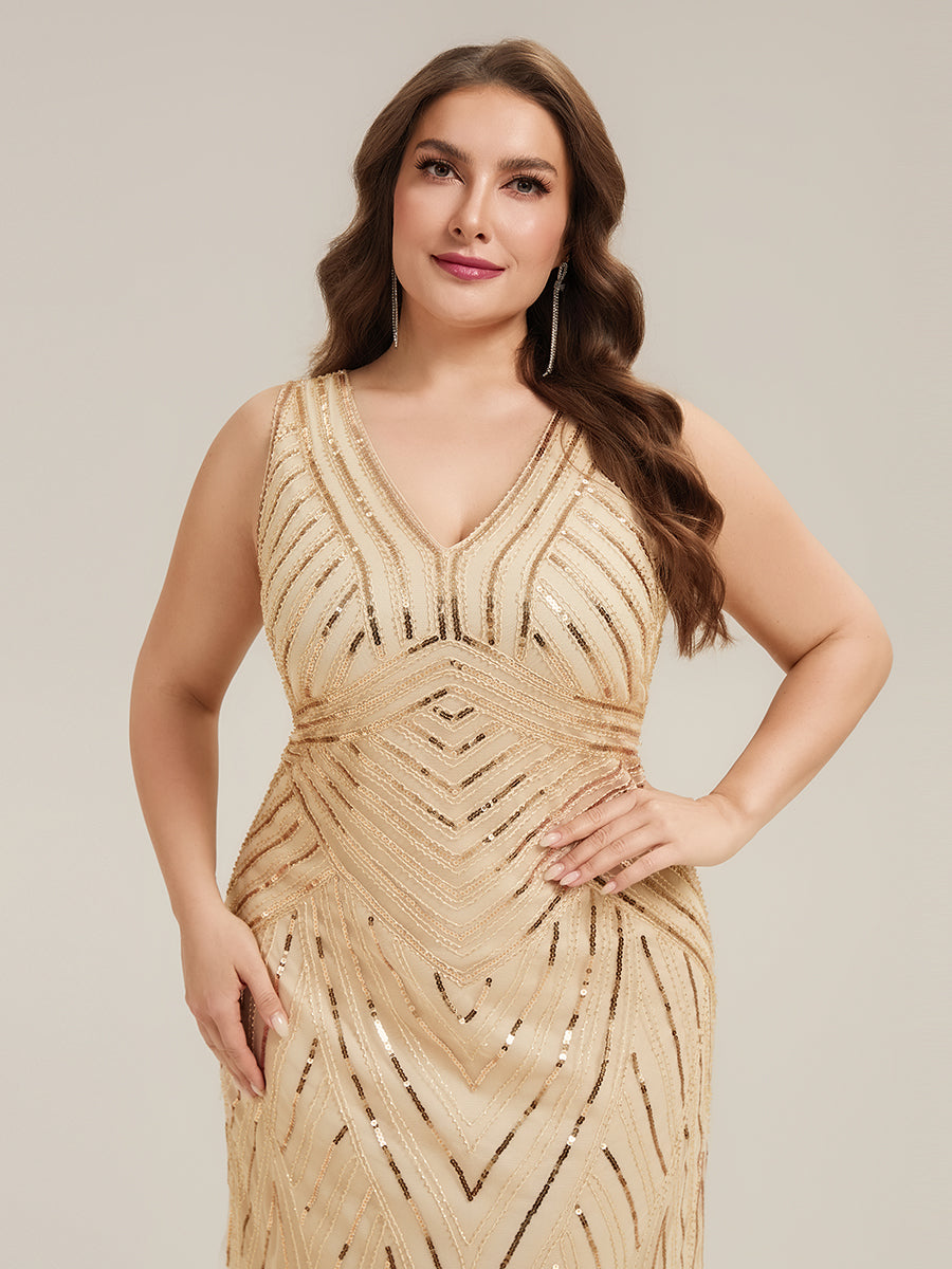 Tüll Bodenlang Ärmellos Zeitgemäßes Produktdetail Design Ausführung Moderne abendkleid #Farbe_Gold
