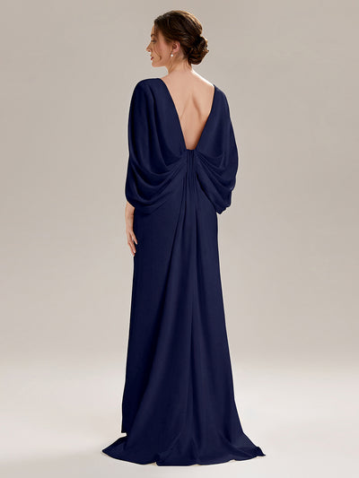 Maxi Tie-Front Und Rückenfreies Kleid Mit Tiefem V-Ausschnitt Im Meerjungfrau Stil Aus Strick #Farbe_Marineblau
