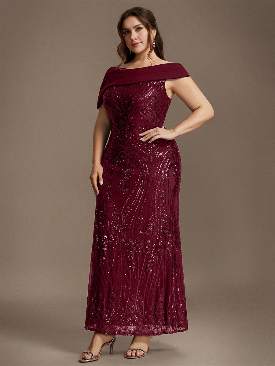 Maxilänge Asymmetrischer Ausschnitt Figurbetontes Kleid Aus Pailletten Für Glamourösen Look #Farbe_Burgunderrot
