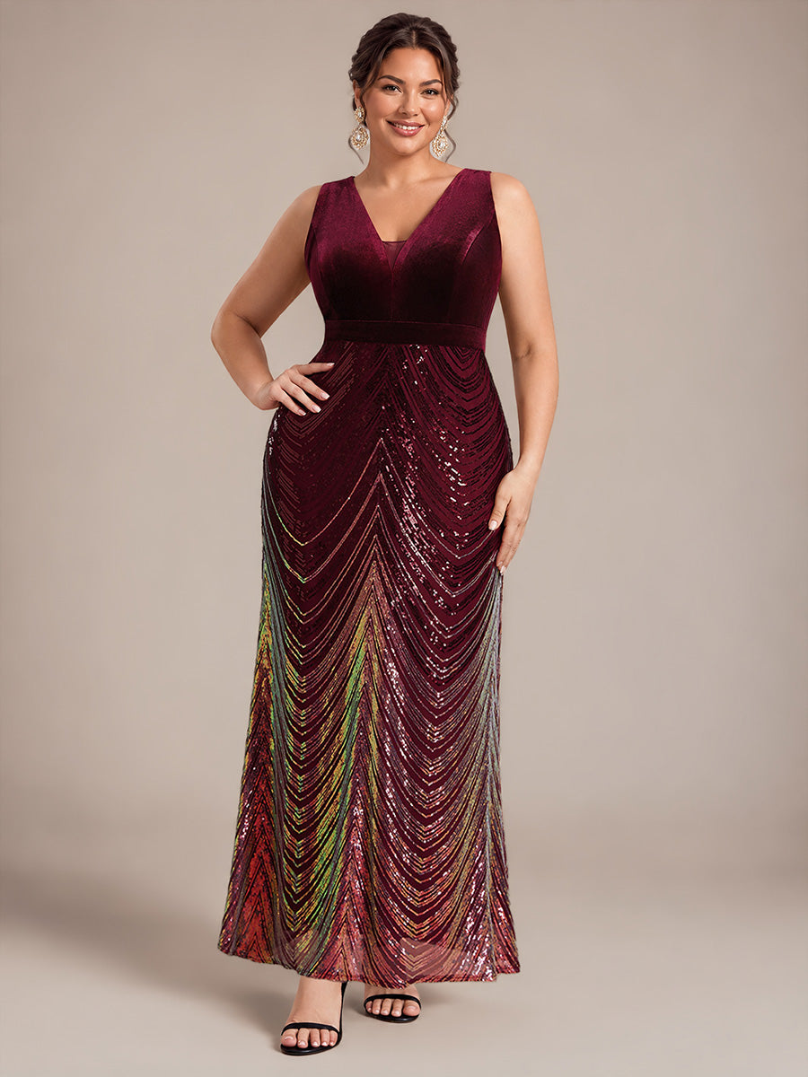 Maxilänge Meerjungfrau Kleid V Ausschnitt Pailletten Glamourös Elegant #Farbe_Burgunderrot