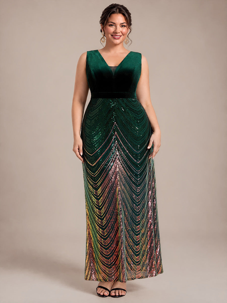 Maxilänge Meerjungfrau Kleid V Ausschnitt Pailletten Glamourös Elegant #Farbe_Dunkelgrün