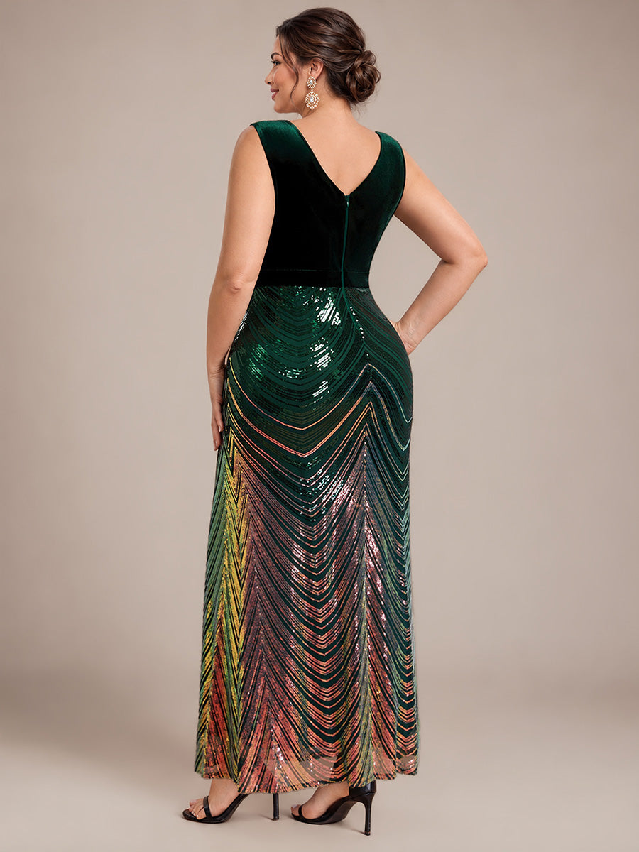 Maxilänge Meerjungfrau Kleid V Ausschnitt Pailletten Glamourös Elegant #Farbe_Dunkelgrün