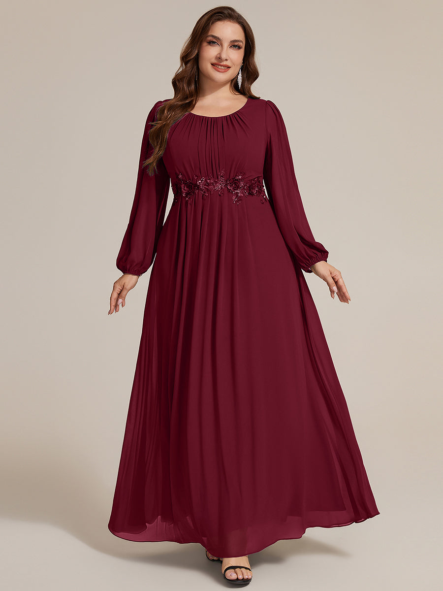 Chiffon A-Linie Puffärmel Nicht elastisch abendkleid #Farbe_Burgunderrot