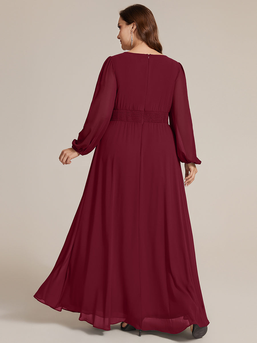Chiffon A-Linie Puffärmel Nicht elastisch abendkleid #Farbe_Burgunderrot