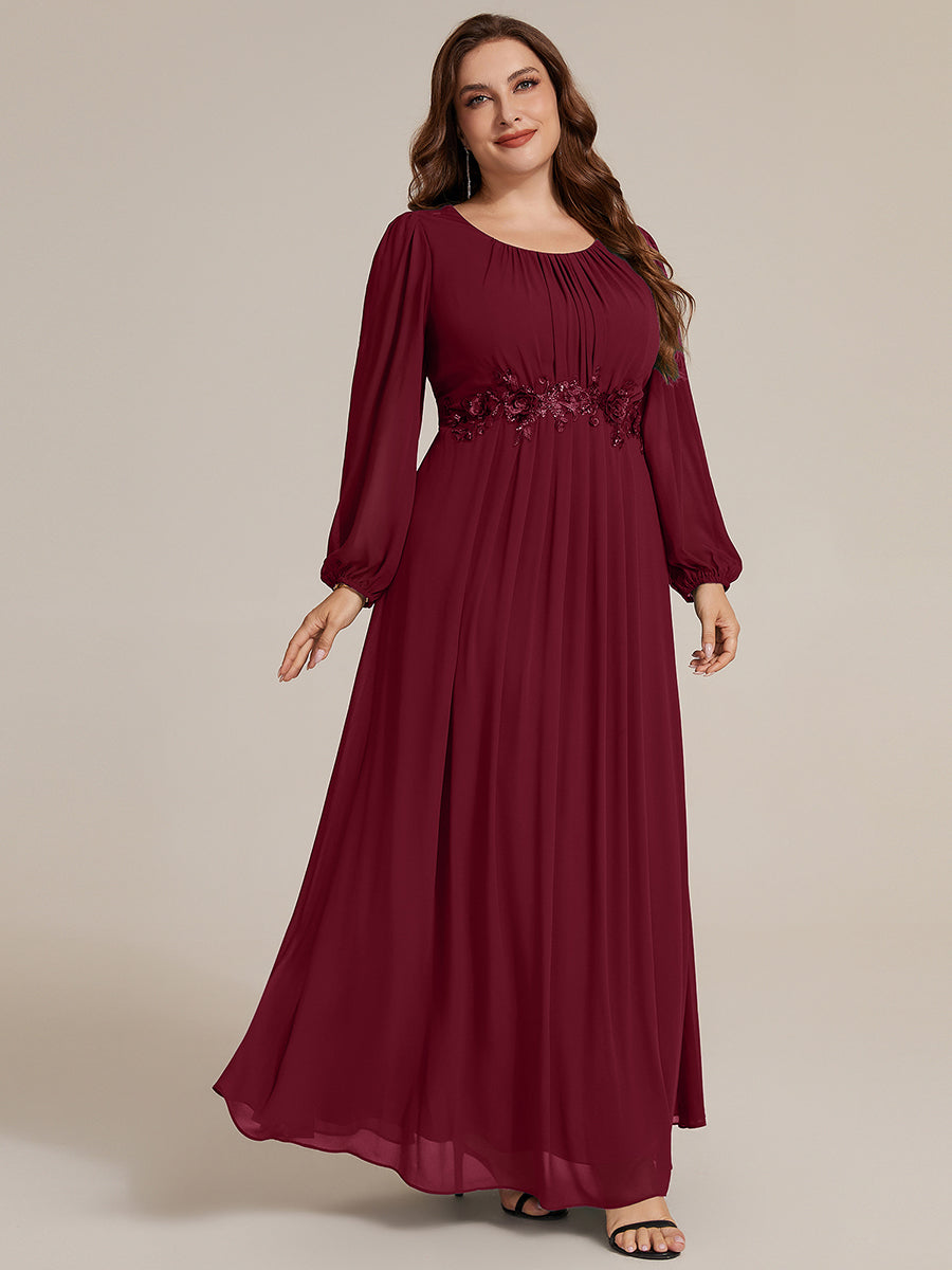 Chiffon A-Linie Puffärmel Nicht elastisch abendkleid #Farbe_Burgunderrot