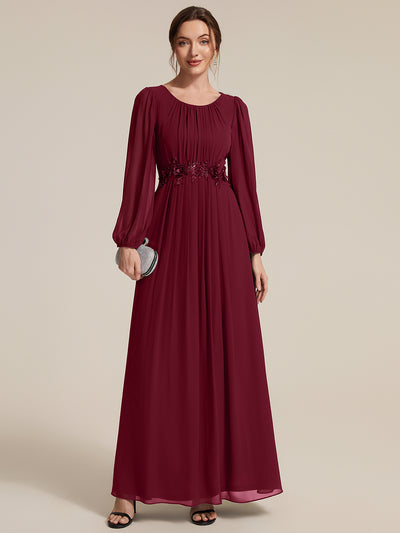 Chiffon A-Linie Puffärmel Nicht elastisch abendkleid #Farbe_Burgunderrot