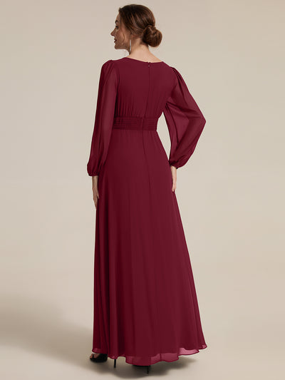 Chiffon A-Linie Puffärmel Nicht elastisch abendkleid #Farbe_Burgunderrot