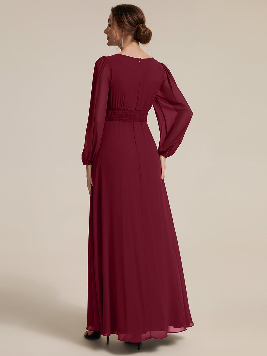 Chiffon A-Linie Puffärmel Nicht elastisch abendkleid #Farbe_Burgunderrot