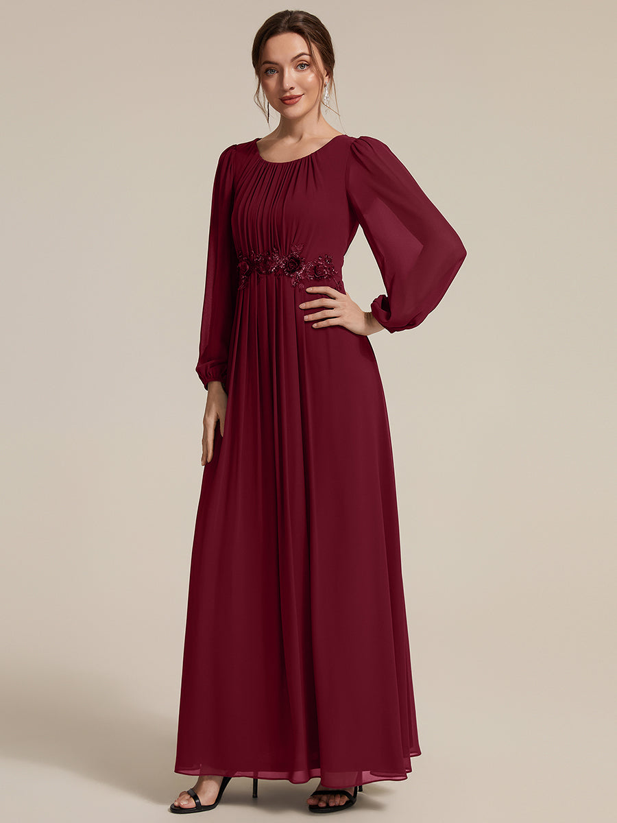 Chiffon A-Linie Puffärmel Nicht elastisch abendkleid #Farbe_Burgunderrot