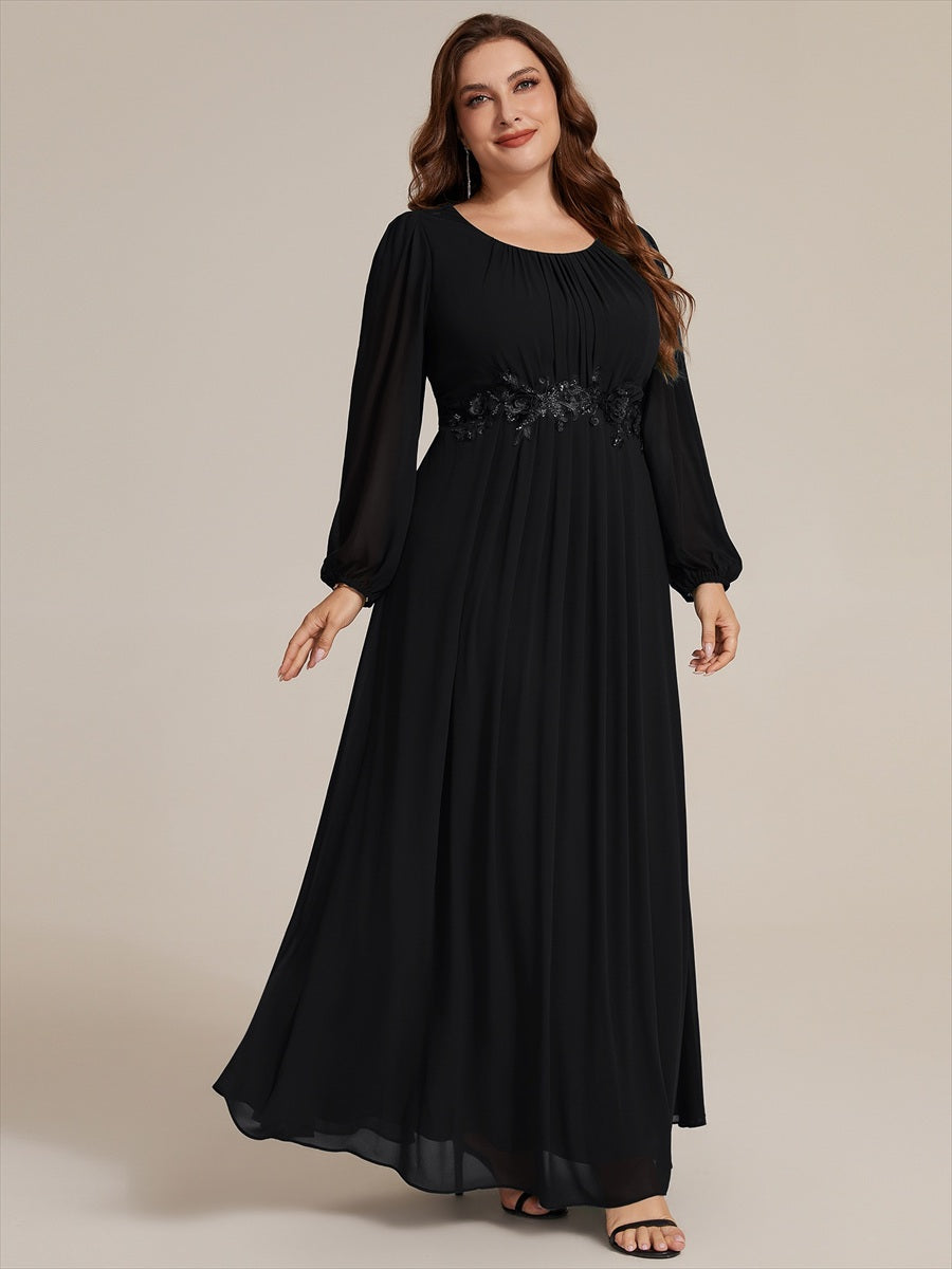 Chiffon A-Linie Puffärmel Nicht elastisch abendkleid #Farbe_Schwarz