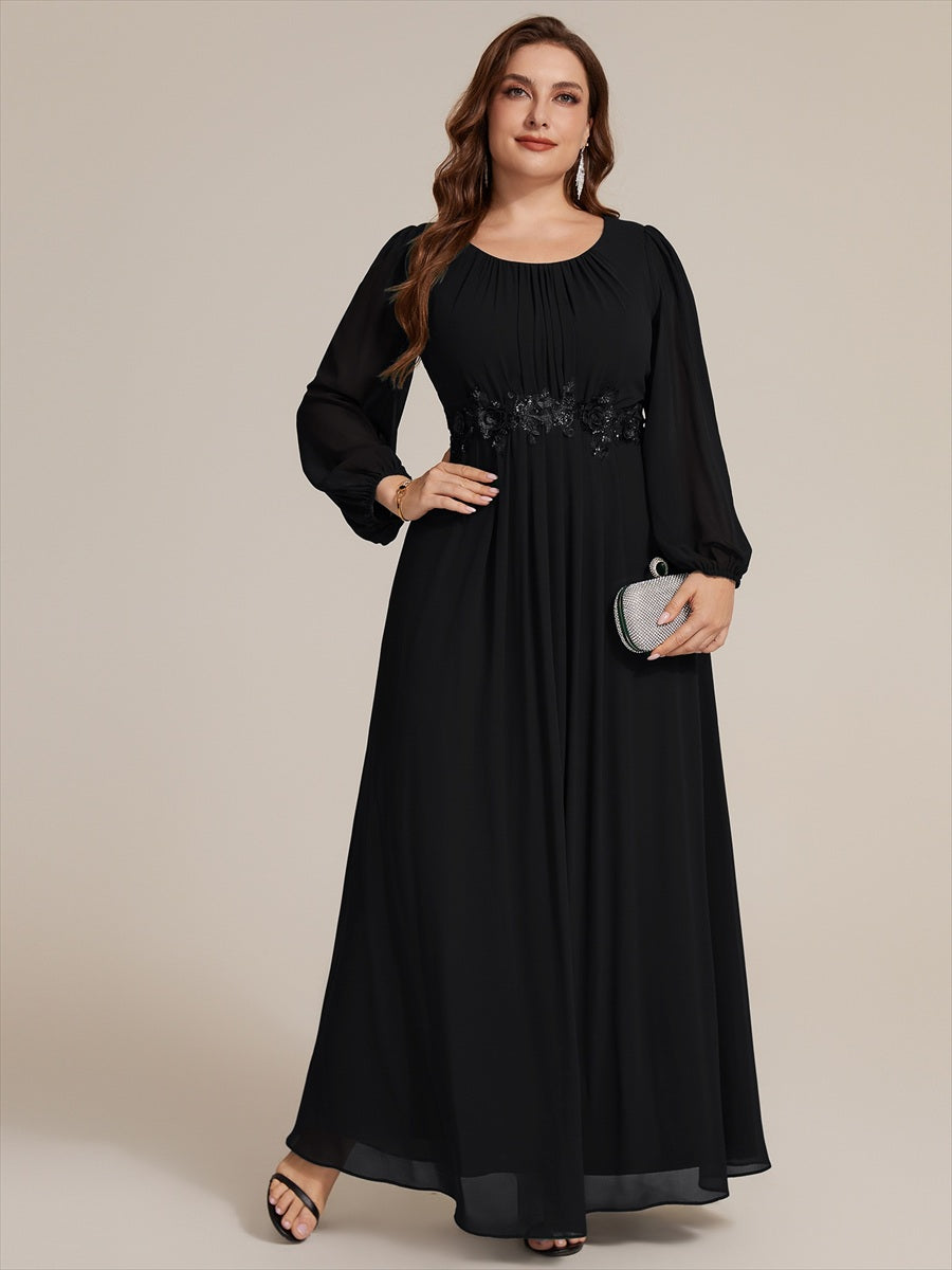 Chiffon A-Linie Puffärmel Nicht elastisch abendkleid #Farbe_Schwarz
