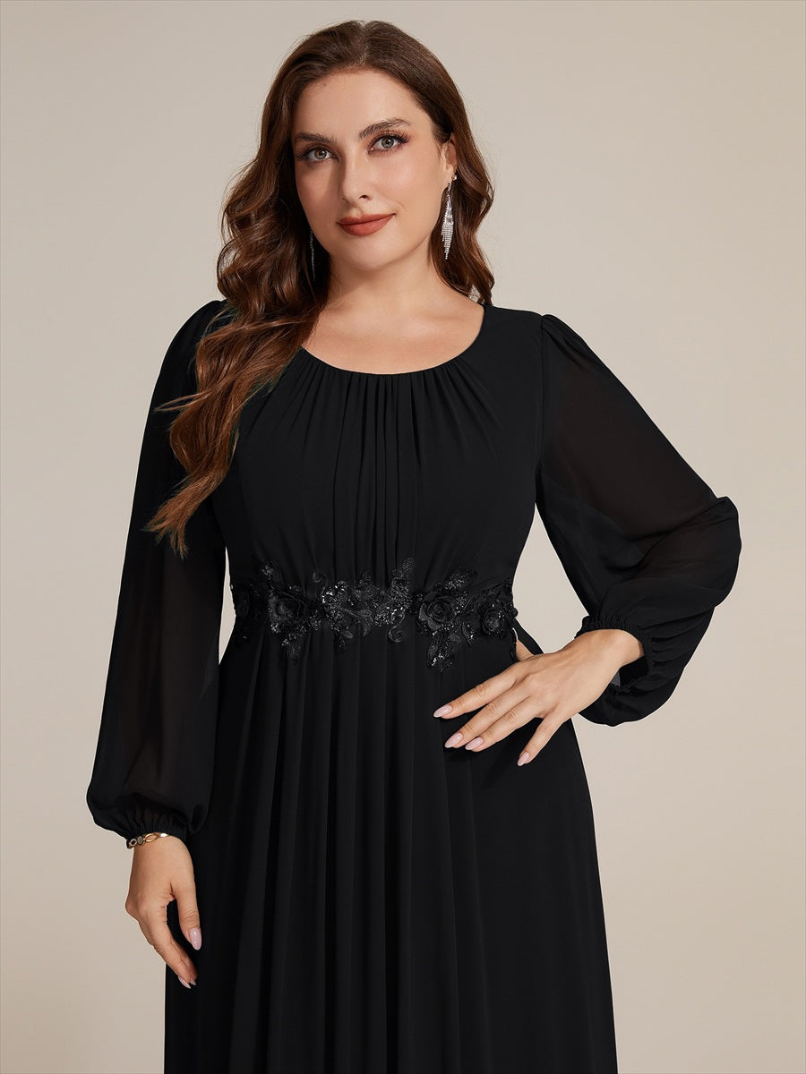 Chiffon A-Linie Puffärmel Nicht elastisch abendkleid #Farbe_Schwarz