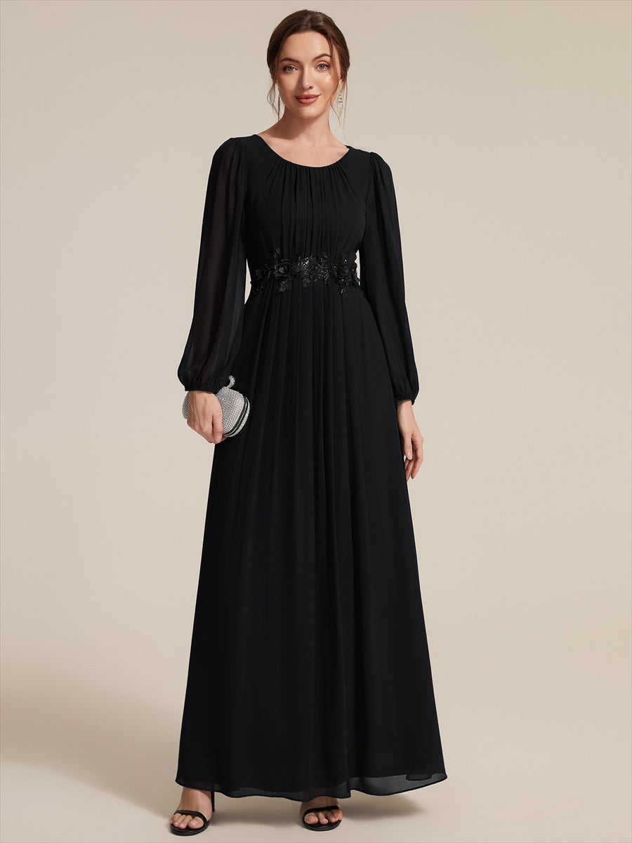 Chiffon A-Linie Puffärmel Nicht elastisch abendkleid #Farbe_Schwarz