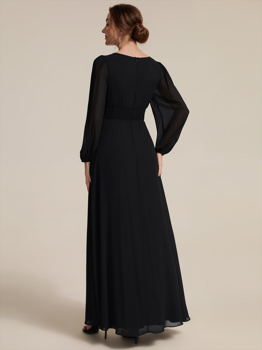 Chiffon A-Linie Puffärmel Nicht elastisch abendkleid #Farbe_Schwarz