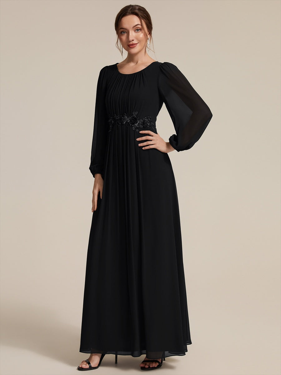 Chiffon A-Linie Puffärmel Nicht elastisch abendkleid #Farbe_Schwarz