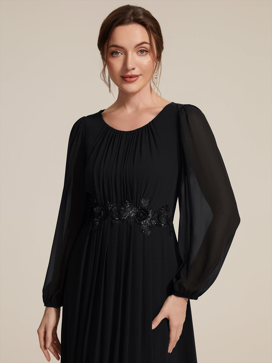 Chiffon A-Linie Puffärmel Nicht elastisch abendkleid #Farbe_Schwarz