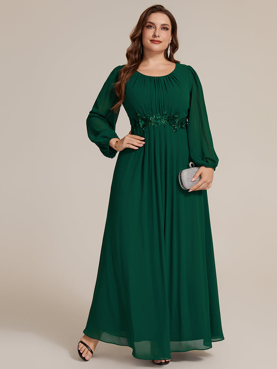 Chiffon A-Linie Puffärmel Nicht elastisch abendkleid #Farbe_Dunkelgrün