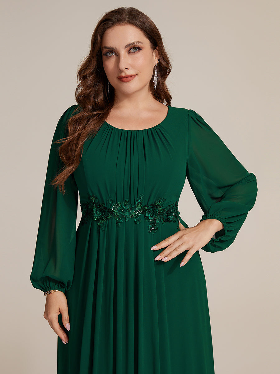 Chiffon A-Linie Puffärmel Nicht elastisch abendkleid #Farbe_Dunkelgrün