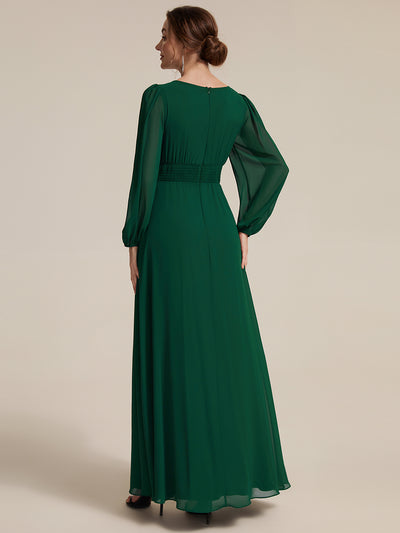 Chiffon A-Linie Puffärmel Nicht elastisch abendkleid #Farbe_Dunkelgrün