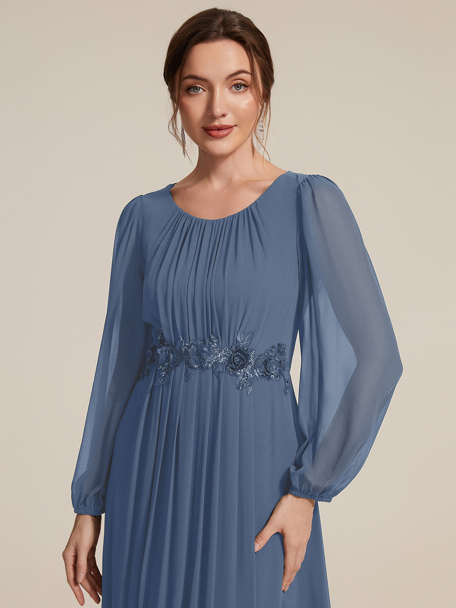 Chiffon A-Linie Puffärmel Nicht elastisch abendkleid #Farbe_Taubenblau