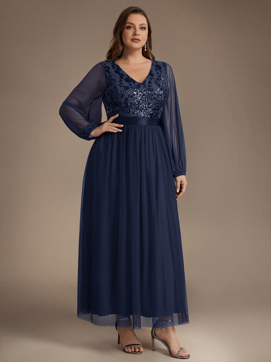 Tüll V-Ausschnitt A-Linie Reißverschluss hinten Ohne Brustpolster, mit Futter. abendkleid #Farbe_Marineblau