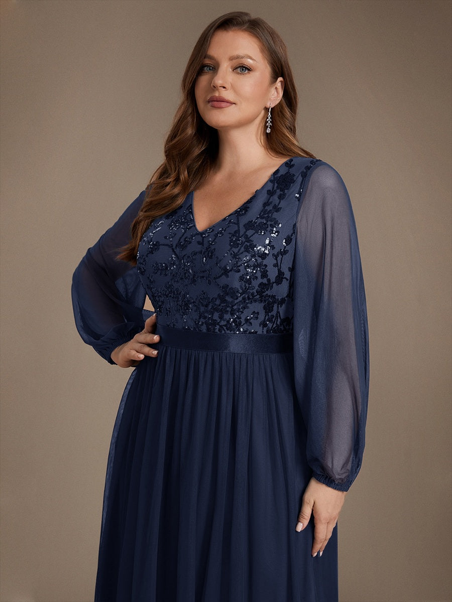 Tüll V-Ausschnitt A-Linie Reißverschluss hinten Ohne Brustpolster, mit Futter. abendkleid #Farbe_Marineblau
