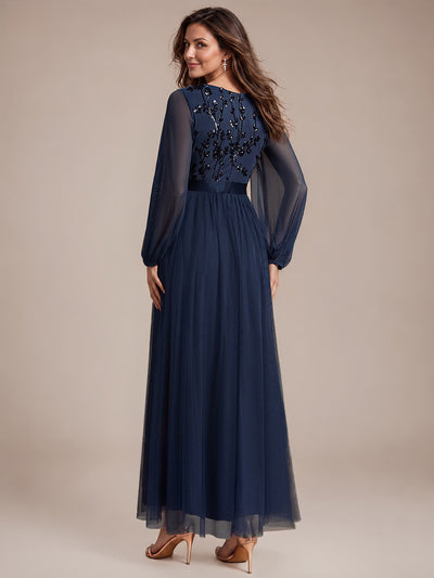 Tüll V-Ausschnitt A-Linie Reißverschluss hinten Ohne Brustpolster, mit Futter. abendkleid #Farbe_Marineblau
