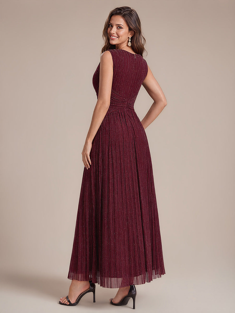 Bodenlanges A-Linien Kleid V-Ausschnitt Tüll Elegantes Design Besondere Anlässe #Farbe_Burgunderrot