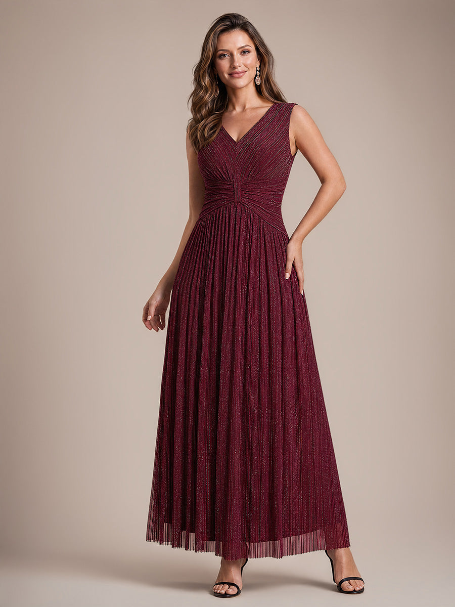 Bodenlanges A-Linien Kleid V-Ausschnitt Tüll Elegantes Design Besondere Anlässe #Farbe_Burgunderrot