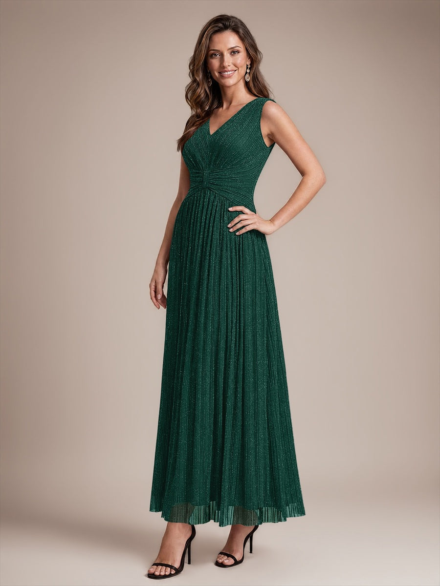 Bodenlanges A-Linien Kleid V-Ausschnitt Tüll Elegantes Design Besondere Anlässe #Farbe_Dunkelgrün