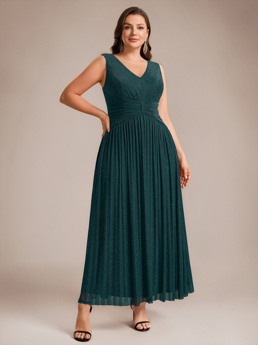 Bodenlanges A-Linien Kleid V-Ausschnitt Tüll Elegantes Design Besondere Anlässe #Farbe_Petrol
