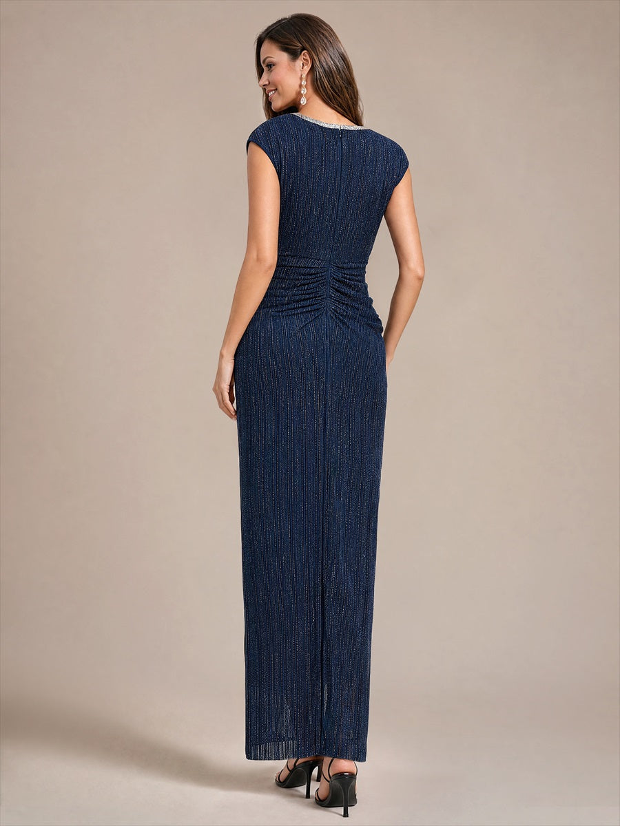 Bodenlanges V-Ausschnitt Figurbetontes Kleid Aus Tüll Elegantes Design Für Besondere Anlässe #Farbe_Marineblau