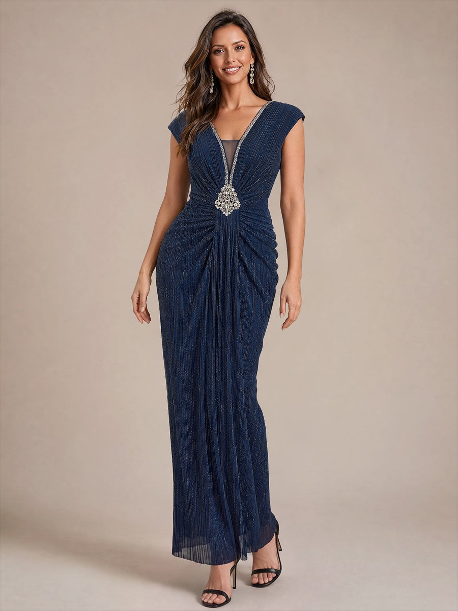 Bodenlanges V-Ausschnitt Figurbetontes Kleid Aus Tüll Elegantes Design Für Besondere Anlässe #Farbe_Marineblau