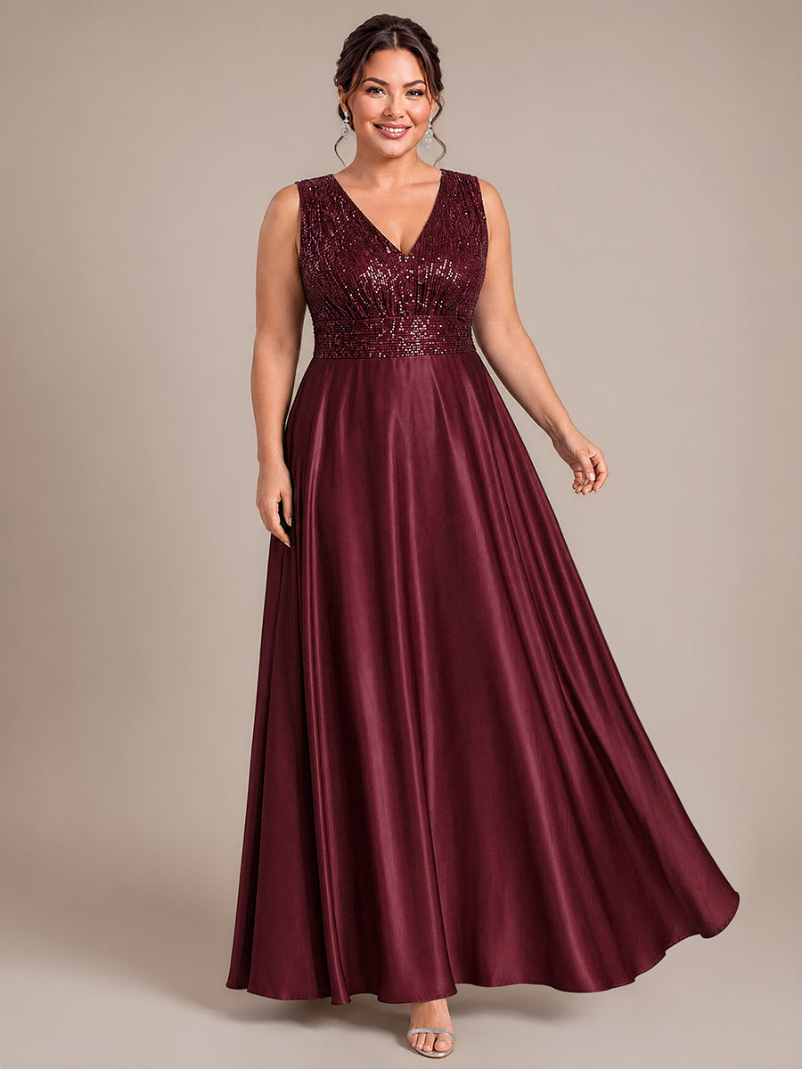 Maxilänge V-Ausschnitt A-Linien Kleid Aus Satin Mit Pailletten Für Glamourösen Look #Farbe_Burgunderrot