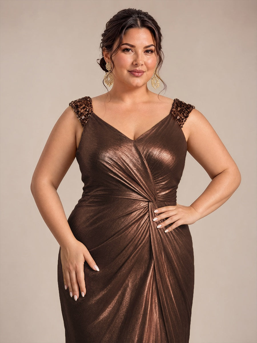 Maxilänge V-Ausschnitt Figurbetontes Kleid Aus Mesh Elegantes Design Für Besondere Anlässe #Farbe_Schokoladenbraun