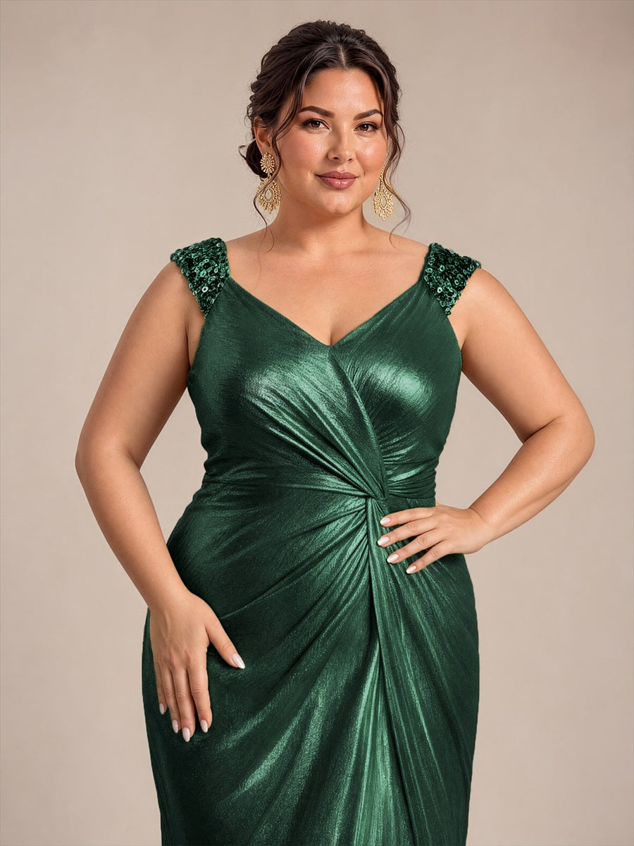Maxilänge V-Ausschnitt Figurbetontes Kleid Aus Mesh Elegantes Design Für Besondere Anlässe #Farbe_Dunkelgrün