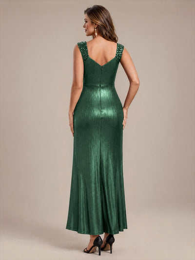 Maxilänge V-Ausschnitt Figurbetontes Kleid Aus Mesh Elegantes Design Für Besondere Anlässe #Farbe_Dunkelgrün