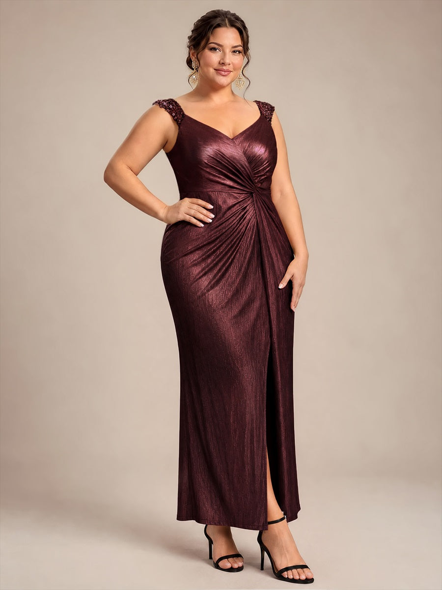 Maxilänge V-Ausschnitt Figurbetontes Kleid Aus Mesh Elegantes Design Für Besondere Anlässe #Farbe_Mahagonibraun