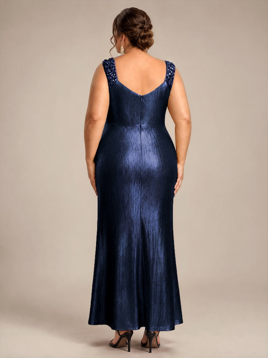 Maxilänge V-Ausschnitt Figurbetontes Kleid Aus Mesh Elegantes Design Für Besondere Anlässe #Farbe_Marineblau