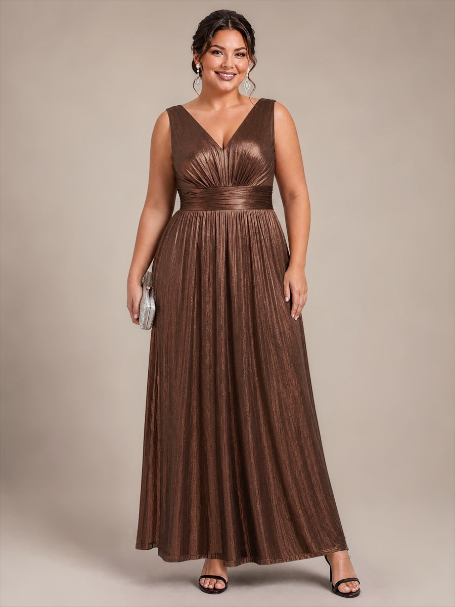 Maxilänge V-Ausschnitt Weiter Rock Aus Mesh Elegantes Abendkleid Mit Atemberaubendem Design #Farbe_Schokoladenbraun
