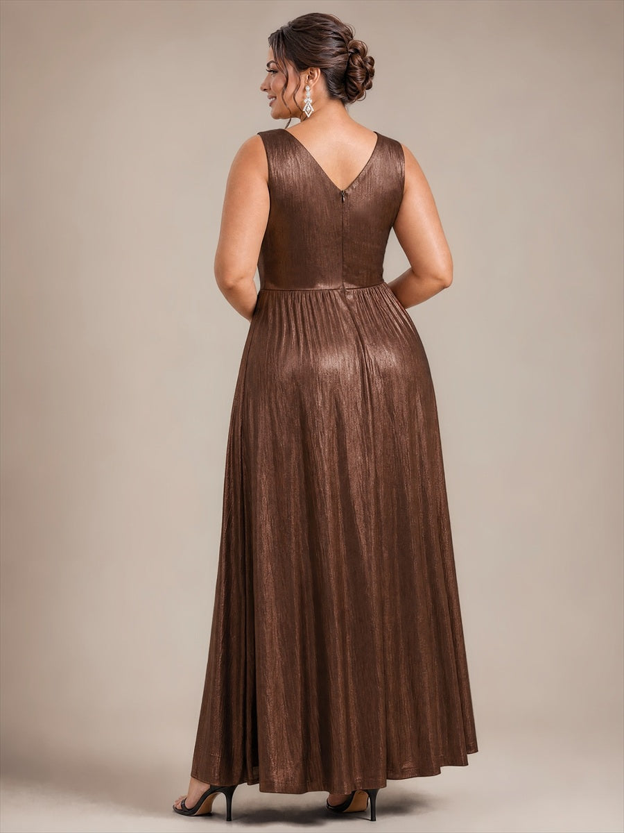 Maxilänge V-Ausschnitt Weiter Rock Aus Mesh Elegantes Abendkleid Mit Atemberaubendem Design #Farbe_Schokoladenbraun