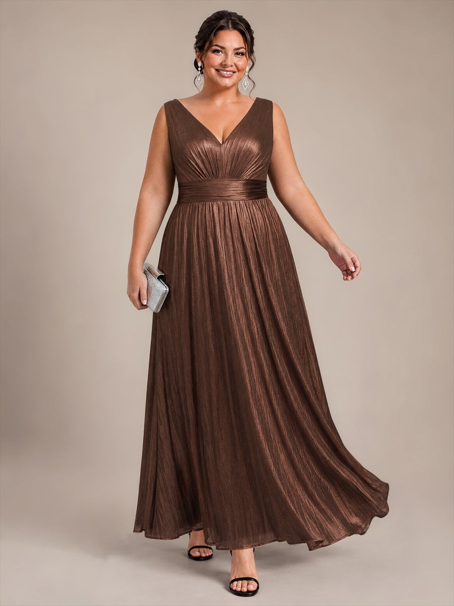 Maxilänge V-Ausschnitt Weiter Rock Aus Mesh Elegantes Abendkleid Mit Atemberaubendem Design #Farbe_Schokoladenbraun