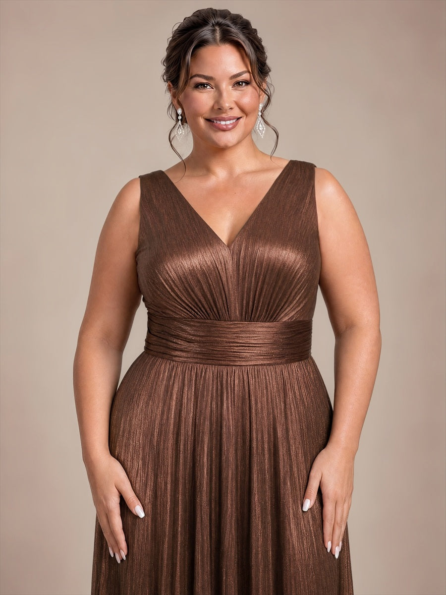 Maxilänge V-Ausschnitt Weiter Rock Aus Mesh Elegantes Abendkleid Mit Atemberaubendem Design #Farbe_Schokoladenbraun