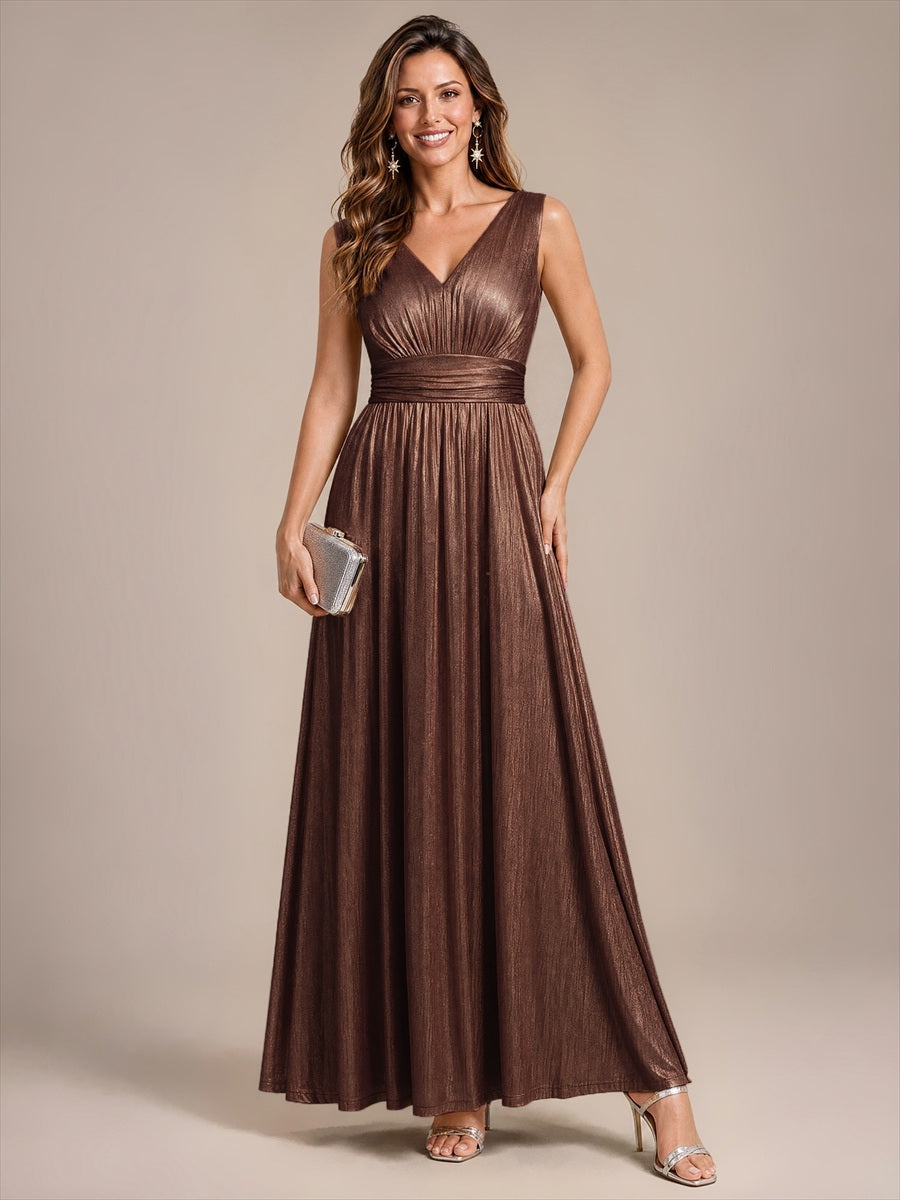 Maxilänge V-Ausschnitt Weiter Rock Aus Mesh Elegantes Abendkleid Mit Atemberaubendem Design #Farbe_Schokoladenbraun