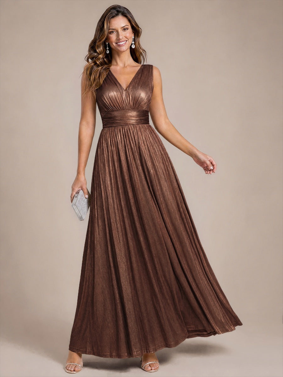 Maxilänge V-Ausschnitt Weiter Rock Aus Mesh Elegantes Abendkleid Mit Atemberaubendem Design #Farbe_Schokoladenbraun