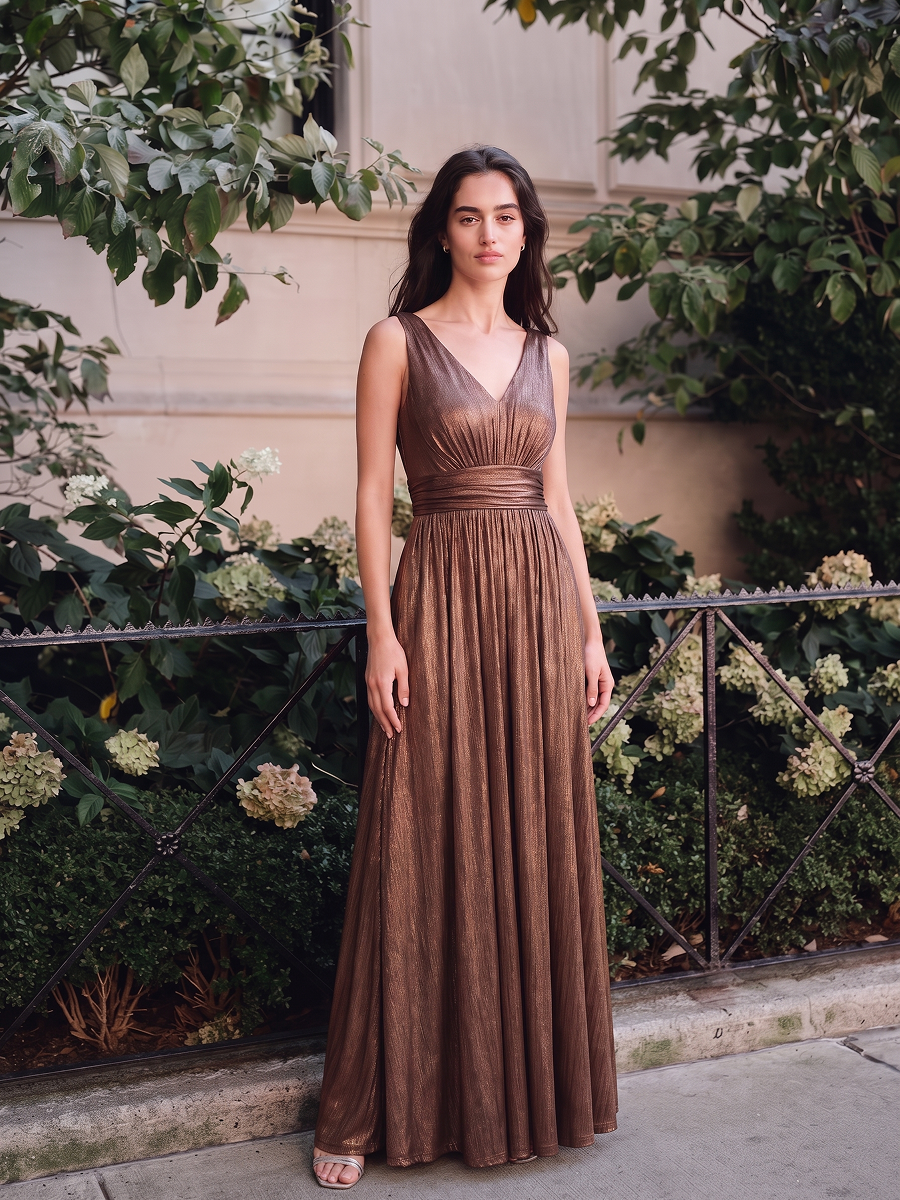 Maxilänge V-Ausschnitt Weiter Rock Aus Mesh Elegantes Abendkleid Mit Atemberaubendem Design #Farbe_Schokoladenbraun