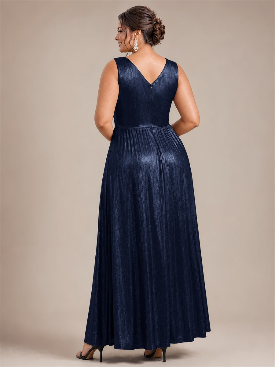 Maxilänge V-Ausschnitt Weiter Rock Aus Mesh Elegantes Abendkleid Mit Atemberaubendem Design #Farbe_Marineblau